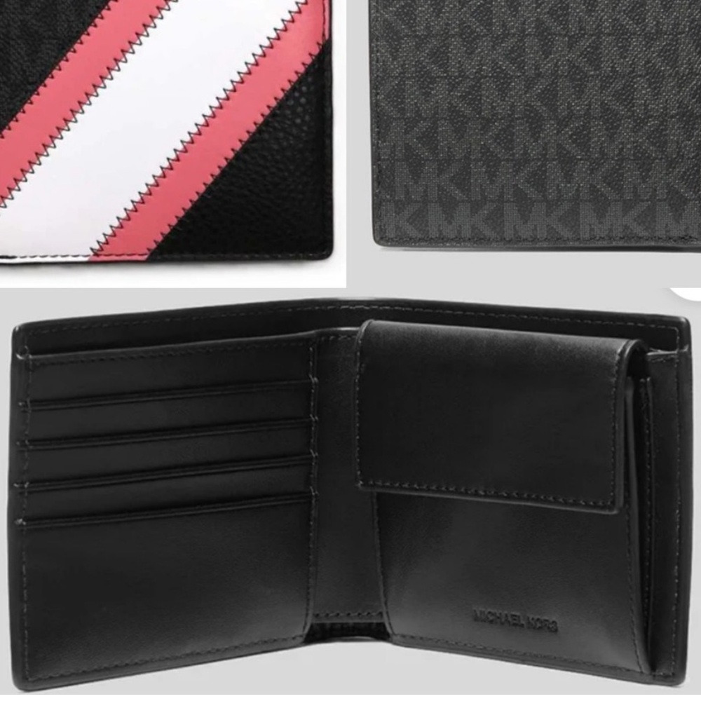 MICHAEL Michael Kors Black and Pink Key Card Holder with Bold Design
